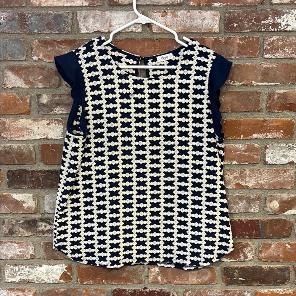 Glam Blue and White Boxy Blouse